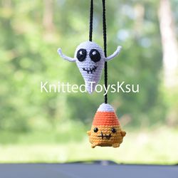 halloween ghost and candy corn car charm, personalized monster car decor halloween gift candy corn cute gift