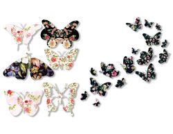 flower butterflies silhouettes butterfly decoupage floral shapes digital collage sheet printable instant download diy