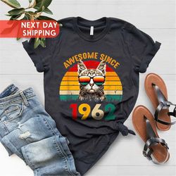 vintage 1962 retro cool cat shirt, 60th birthday gift for men, awesome since 1962 shirt, 60th birthday gift for woman, 1