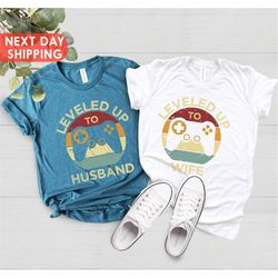 leveled up to husband wife shirt, couples gamer shirt, fiance shirt, gift for husband, just married shirt, couple fiance