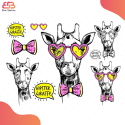 hipster giraffe svg, animal svg, giraffe face svg, safari animal svg, zentangle giraf