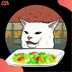 cat eating svg, animal svg, white cat svg, food svg, vegetable svg, retro vintage svg