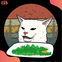 cat eats vegetable svg, animal svg, white cat svg, food svg, vegetable svg, retro vin