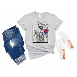 skeleton drinking coffee bisexual flag shirt, lgbtq pride shirt, bisexual shirt, bisexual gift, bisexual outfit