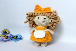 amigurumi doll in clothes, soft play doll, interior decor toy or as a gift
