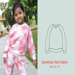 sweatshirt pattern kids sizes 3-12 years, hoodie pdf sewing pattern for kids, easy sewing project for beginners