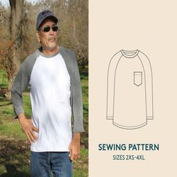t-shirt sewing pattern with raglan sleeves in sizes 2xs-4xl, easy pdf sewing pattern for beginners, instant download