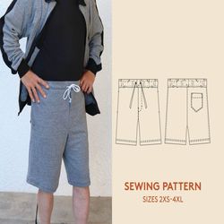 shorts sewing pattern in men's sizes 2xs-4xl, gym shorts with pockets pdf sewing pattern, easy project for beginners