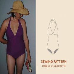 swimsuit pdf sewing pattern in sizes us 0-16/ eu 30-46, bathing suit sewing pattern, make your own