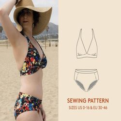 bikini sewing pattern in sizes us 0-16/ eu 30-46, swimsuit pdf sewing pattern, make your own bikini