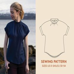 blouse sewing pattern and video tutorial, women's sizes us 0-24 / euro 30-54, easy sewing project for beginners