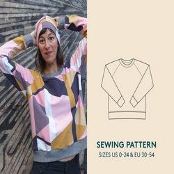 sweatshirt sewing pattern women, easy sewing project for beginners, raglan sweater pdf pattern, instant download