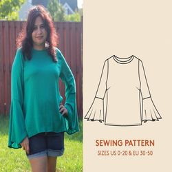 tunic sewing pattern for women in sizes us 0-20 / eu 30-54| women's blouse pdf sewing pattern, instant download