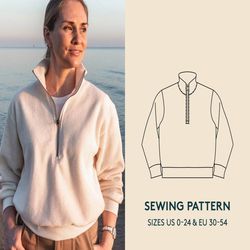 zip up sweater pdf sewing pattern and video tutorial | half zipper pullover | zip up hoodie | easy sewing project