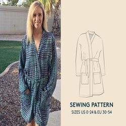 kimono robe pdf sewing pattern in womens sizes 0-24 /30-54, easy sewing project for beginners, instant download