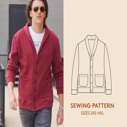 classic cardigan sewing pattern for men in sizes 2xs-4xl | mens jacket pdf sewing pattern | instant download pdf