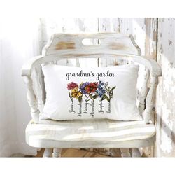 grandma's garden pillow, grandkids names, personalized birthflower pillow, gift for grandma, mothers day gift