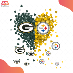 green bay packers and pittsburgh steelers heart svg, sport svg, green bay packers svg