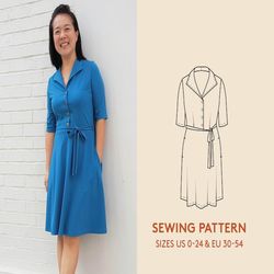 summer dress pdf sewing pattern in sizes us 0-24/eu 30-54, easy sewing project for beginners, women's dress pattern