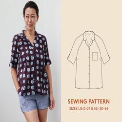 tropical shirt pattern, video tutorial, sizes us 0-24 /eu 30-54 bowling shirt pdf sewing pattern