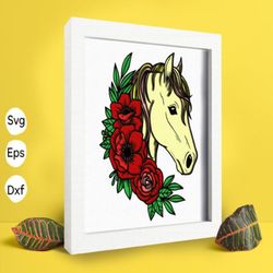 rose horse papercut light box