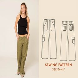 cargo pants pdf sewing pattern and video tutorial, unisex sizes 26-42" waist, utility pants , wardrobe by me