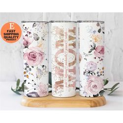 personalized mom tumbler with pink flowers, mom gift idea: pink flower insulated tumbler, custom floral tumbler for moth