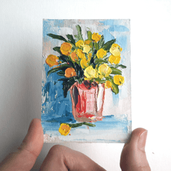 flowers miniature original oil aceo painting impasto floral artwork