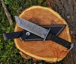 tanto knife custom handmade damascus steel tanto knife hunting knife with sheath