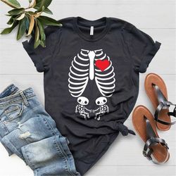 with pregnant skeleton xray, twin pregnancy announcement, halloween twins shirt, halloween mom shirt, halloween shirt