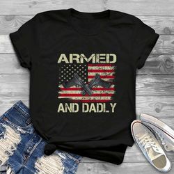 vintage american flag armed and dadly t-shirt mens, armed dad pun shirt, funny deadly father for father's day shirt, arm