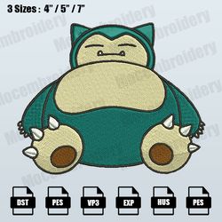 snorlax pokemon embroidery designs file, pokemon machine embroidery designs, pes dst jef files, instant download