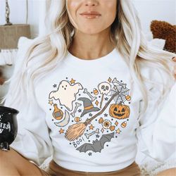 Retro Halloween Sweatshirt, Vintage Ghost Halloween TShirt, Pumpkin Fall Shirt, Retro Shirt, Halloween Shirt, Cottagecor