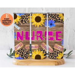 nurse gift tumbler, sunflower cheetah print stainless steel tumbler, rn appreciation gift, nurse graduation gift