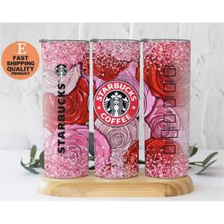 20 oz valentine rose starbucks tumbler, gift for valentines day, lover skinny tumbler