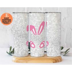 bunny pink minimalist stainless steel tumbler, insulated tumbler with cute bunny design, bunny lover's stainless steel t