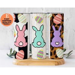 colorful easter bunny stainless steel tumbler with leopard and zebra print, stainless steel tumbler with colorful bunny