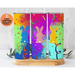colorful bunny stainless steel tumbler - insulated travel tumbler for hot and cold drinks, trendy and cute easter bunny