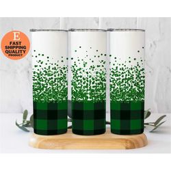 st. patrick's day green buffalo plaid and glitter tumbler, st. patrick's day essential, custom made handmade tumbler