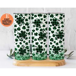 shamrock clover 20oz skinny tumbler, green clover pattern, must-have for irish celebrations, irish insulated tumbler wit