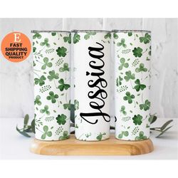 personalized st. patrick's day tumbler with irish clover design, custom irish drinkware, shamrock clover mug, custom mad