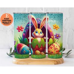 easter bunny and egg tumbler, colorful bunny and egg tumbler, easter egg hunt bunny tumbler - fun and colorful design