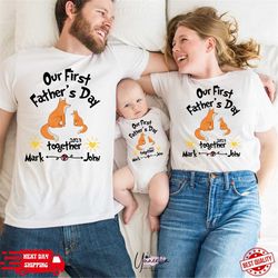 our first fathers day matching fox shirts set , personalized name , first fathers day , father's day gift , first father