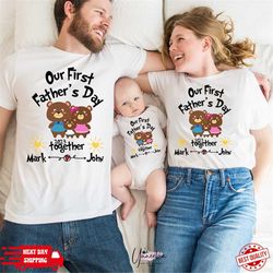 first father's day teddy bear matching shirts, personalized our first fathers day shirt, fathers day gift, new dad gift,