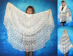 white crochet russian shawl, hand knit orenburg wool shoulder wrap, goat down stole, warm bridal cape, cover up,kerchief