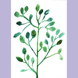 watercolor green leaves tree sketching wall decor // botanical greeny tree painting sketch art print