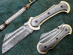 superior hand made damascus steel unique folding knife , folding blade knife