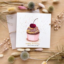 greeting card - happy birthday with a cherry on top