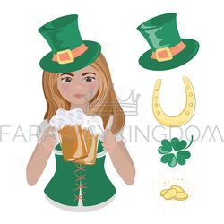 patrick beer girl saint patrick day vector illustration set