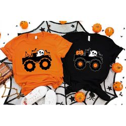 truck with pumpkin and ghost shirt, happy halloween truck shirt, truck shirt, happy halloween shirt, cute halloween shir